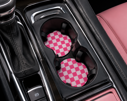 Pink Checkers Car Coasters